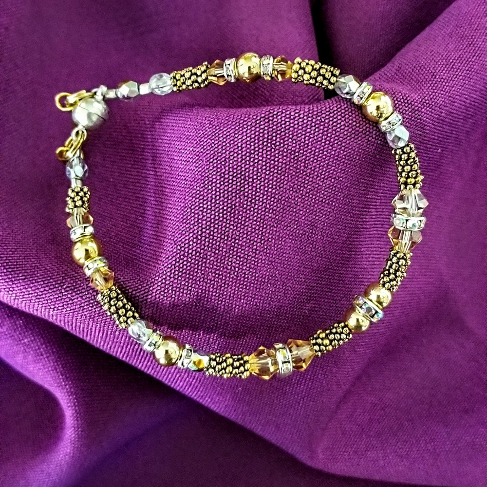 Handcrafted Magnetic closure bracelet with Swarovski crystals and antiqued beads